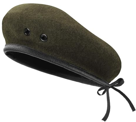 AYPOW ullbasker, herr damer militär arméstil basker med läderkant – justerbar, en storlek passar de flesta, Armégrön x 1, one size