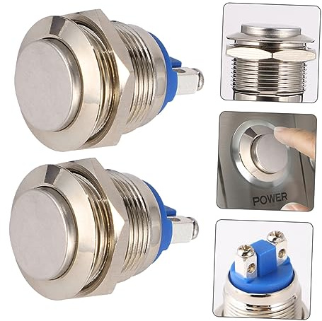 BIUDECO 2 Pezzi pulsante commutazione in metallo spingere premi il bottone all'aperto piccolo pulsante metallo Bottone da 19 mm inossidabile