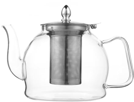 AddAcsaCi Premium Borosilicate Glass Tea Pot 1200ml Round Shape with Long Spout | Tea Pot with Removable Stainless Steel Infuser for Loose Leaf Tea | Heat Resistant Tea Maker for Hot & Iced Tea | 1.2L