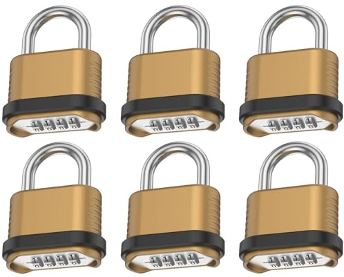 6 Pack Heavy Duty Weatherproof Combination Lock, 4-Digit Combination Padlock Outdoor, Resettable Brass Combination Locks for Gate, Locker, Shed, Garage, Fence, Gym, Storage Unit