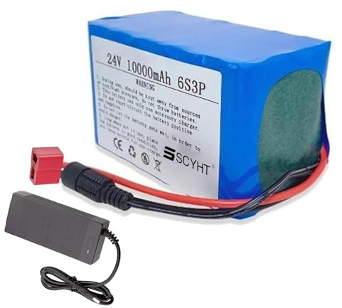 24v10ah,T,SSCYHT Batería Litio 25,2V/24V 10Ah para Bicicleta eléctrica Paquete baterías Recargables Iones Litio 24 voltios con BMS y Conector XT60/T para Kit Motor Patinete Plegable 50W-250W