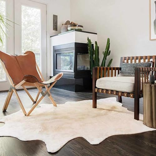 RMIHSJG Echter Rindsleder Teppich Beige 180x220 cm Naturbelassenes Kuhfell für Wohnzimmer und Büro Dekorativer Wandbehang Langlebig und Pflegeleicht