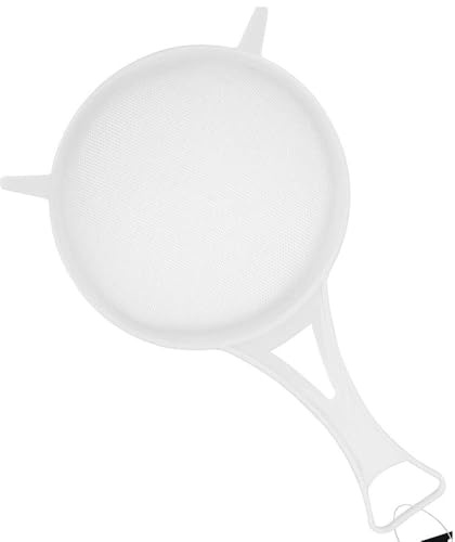 22cm Nylon Mesh Strainer Large Rust-Free Plastic Sieve & Food Filter Perfect for Rinsing Grains, Sifting Flour & Draining Pasta Lightweight Durable Kitchen Sifter with Comfort Grip Handle White.