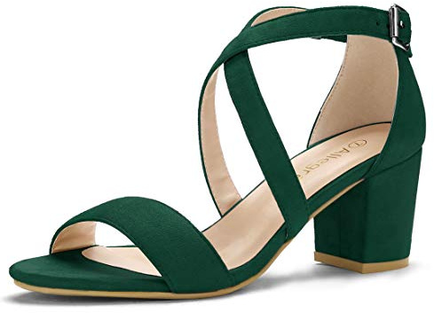 Allegra K Sandales à talon carré pour femmes Vert 36