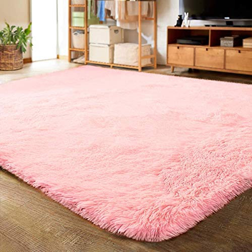 Muutos Hochflor Teppich, Nachahmung Wolle Sofa Matte, Antistatisch Strapazierfähig, für Schlafzimmer Sofa Boden Home Decorator, Hellrosa, 180 x 210 cm