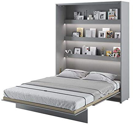 Schrankbett Bed Concept, Wandklappbett mit Lattenrost, V-Bett, Wandbett Bettschrank Schrank mit integriertem Klappbett Funktionsbett (BC-12, 160 x 200 cm, Grau/Grau, Vertical)