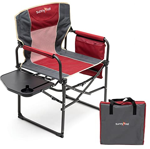 SUNNYFEEL Camping Directors Chair, Heavy Duty,Oversized Portable Folding Chair with Side Table, Pocket for Beach, Fishing,Trip,Picnic,Lawn,Concert Outdoor Foldable Camp Chairs