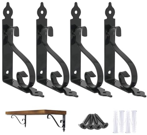 Ouvin 4 Pack Decorative Shelf Brackets Heavy Duty with Screws 150mm Black | Right Angle, Space Saving, 66lbs, Durable, Metal Material, Wall Mounted, Easy to Install, for Living Room Kitchen Garage