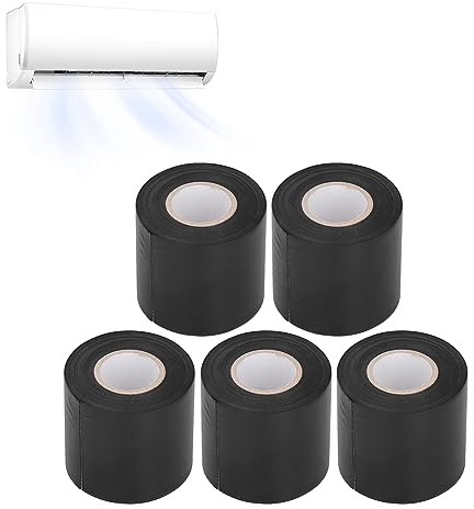 Tissting 5St PVC Isolierband,Strapazierfähiges Klimaanlage Kupferrohr Tape | Rohrbinderiemen Klebeband zum Schutz, Bündeln und Reparieren von Kabeln, 60mm x 11m (Schwarz)