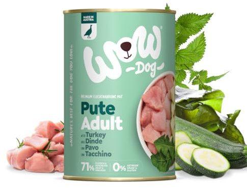 WOW Dog Hunde-Nassfutter mit Pute 6 x 400g | ohne Getreide & Zucker