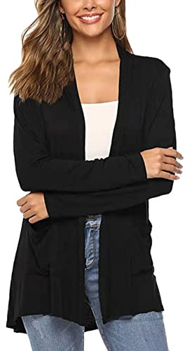 DISSA Cardigan Modal Femme, Ouvert Devant Manches Longues,Noir,XXL