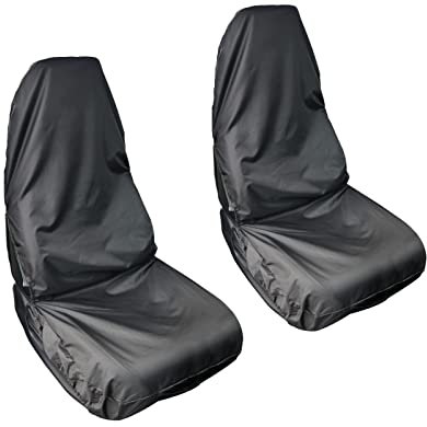 AWNIC 2 Packs Waterproof Car Seat Covers Front Pair, Universal Waterproof Car Seat Protector Sets Black with Rear Pocket, 2 Pcs Heavy Duty Seat Covers Front with Hoop and Loop