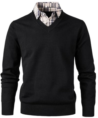 Btmpmcs Jersey para Hombre de Punto Sueter con Cuello en V Manga Larga Prendas de Punto Fino Otoño Invierno Jersei Sudaderas Sweater Pullover con Cuello de Camisa