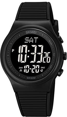CakCity Digital Watch for Women Waterproof Stopwatch Sports Watches for Mens and Womens Unisex Outdoor Rubber Strap Multifunction Wristwatch with Luminous Display,Black/Black
