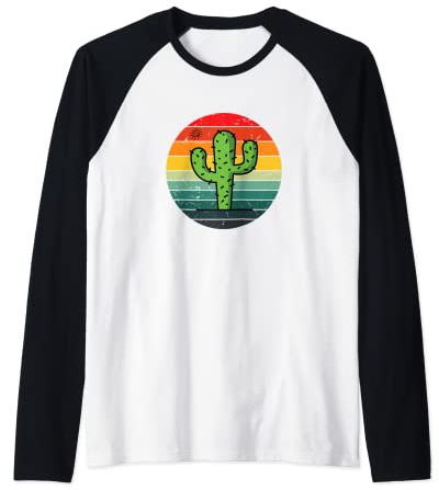 Retro Cactus Sunset Saguaro Opuntia succulent Cactacea Lover Raglan Baseball Tee