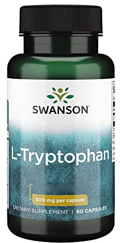 Swanson, L-Tryptophan, 500 mg, 60 Capsule, Aminoacido, Altamente Dosato, Testato in Laboratorio, Senza Soia, Senza Glutine, Non OGM