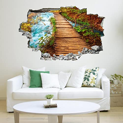Fluss 3D-Effekt Wandtattoo Baum Aufkleber Durchbruch selbstklebendes Wandbild Wandsticker Stein Wanddurchbruch Wandaufkleber Tattoo 65x98cm