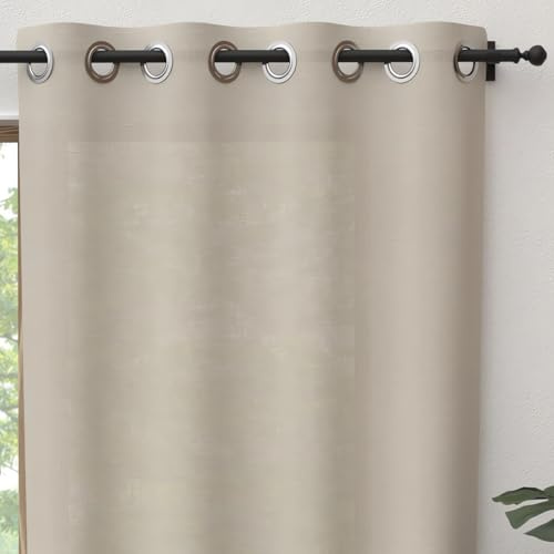 Soleil d'ocre PANAMA Cortina con ojales puro algodón, Beige (Lino), 135 x 250 cm