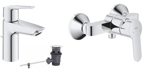 GROHE Start - Einhand-Waschtischarmatur & BauEdge - Badewannenarmatur (integriertes Rücklaufventil, automatische Umstellung für Badewanne und Dusche, kratzfest), chrom, 23333000