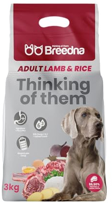 BREEDNA - Adult Lamb&Rice 3kg | Pienso para Perros Adultos con Cordero Deshidratado | Ideal para Actividad Física Normal | Comida para Perros con Proteína de Cordero para Piel y Pelo Sano y Brillante