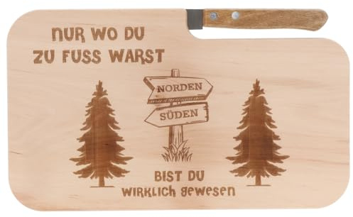 Spruchreif | Brotzeitbrett mit Messer Nur wo du zu Fuß warst...  – Graviertes Holzbrett mit Wander-Motiv | Persönliches Geschenk für Wanderer & Naturfreunde