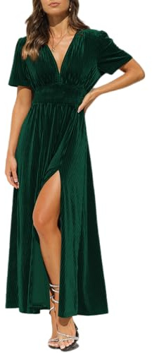 Maxigerui Women's Velvet Maxi Dress Formal Dresses for Wedding Guest Dress, N#Velvet-Dark Green, L