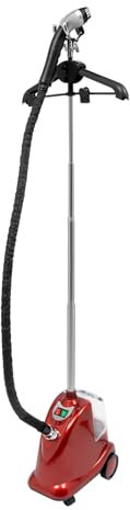 Vaporizador de pie para ropa, eliminador de arrugas humeante, vapor de ropa de pie con ruedas, plancha de vapor de 2200 W con tanque de agua grande, pasillos ajustables para el hogar (rojo)