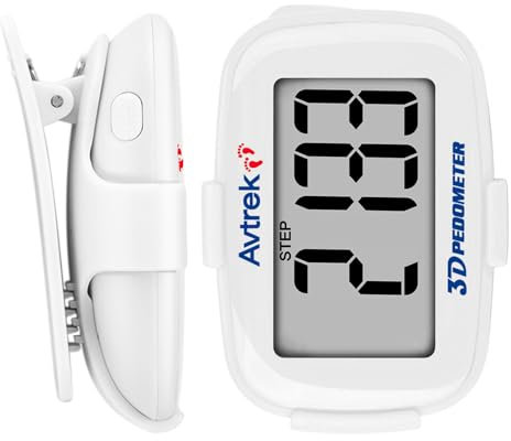 AVTREK Podómetro 3D con clip y cordón, mini podómetro para caminar, sin aplicación, sin teléfono móvil, retroiluminación LED, medidor de pasos preciso para mujeres, hombres y personas mayores (blanco)