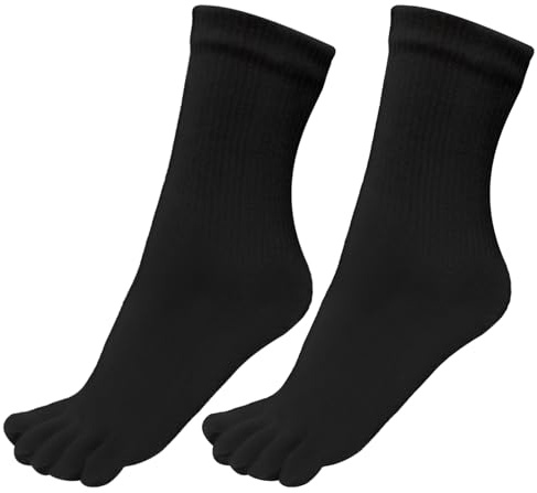 Warm-Han 97% algodón Calcetines de dedo del pie, talla 35-39, caña acanalada, cinco dedos, calcetines para mujer, uso diario, deporte, F909R, Negro*2, 35-39