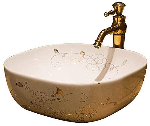 SnamicE Aufsatzwaschbecken, rechteckiges Aufsatzwaschbecken, Kunstwaschbecken, perfekt für die Badrenovierung, 420 x 420 x 145 mm, Keramik, weiß,