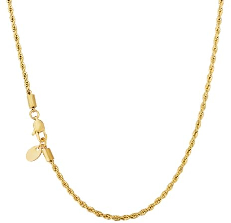 KRKC Herren Halskette, Kordelkette 18K Gold Vergoldet Edelstahl 3mm Rope Chain, Nickelfrei Kette für Männer Herren Länge 50,8cm