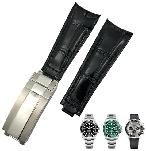 KAVJU 20 mm Arc-End-Lederarmband, geeignet für Rolex Submariner GMT, Bambusmaserung, grün, blau, braun, Rindsleder-Uhrenarmband(20mm Black,M)