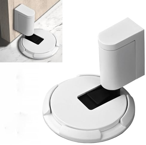 Magnetischer Türstopper Boden, Ohne Bohren Höhenverstellbarer Zinklegierung Schwer Türhalter mit Klebeband Schrauben, Selbstklebend Türpuffer Door Stopper für Zuhause und Büro (Weiß)
