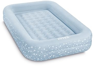 Intex 66810FL Inflatable Kidz Travel Bed Set, Includes Hand Pump and Carry Bag, Removable Mattress, Quick Inflation, Indoor Use, 42in x 66in x 10in, Blue with Star Print Frame