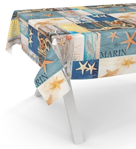 ANRO Wachstuchtischdecke Wachstischdecke Wachstuch Tischdecke abwaschbar Gartentischdecke Rund Oval Eckig Maritim 180x100cm Schnittkante