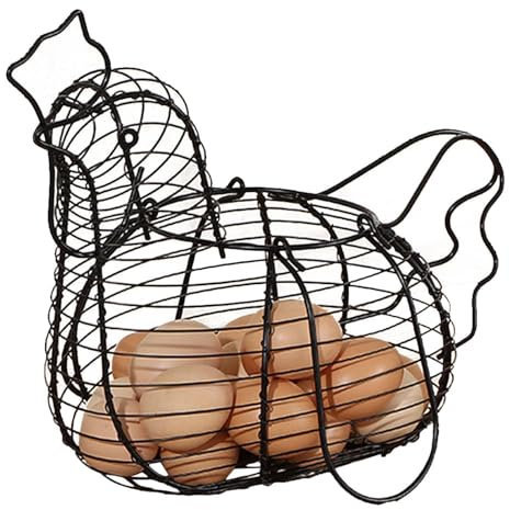 Hühnerförmiger Draht-Eier-Aufbewahrungskorb, Draht-Eierkorb Draht Eiersammelkorb, Große Kapazität, Sammelkorb, Rustikaler Hühner-Eierhalter, Obstkorb Mit Griff, Metall-Tischplatte, Snack-Organizer