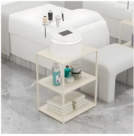 GRRICEPL 3-Tier Beauty Storage Cart, Hairdresser Organizer, Salon Trolley, with Four Adjustable Feet, Metal Frame(Beige,48x38x75 cm)