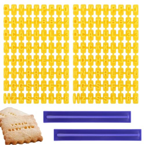 TRKETK 144 Pezzi Alfabeto Numero Fondente Cookie Cutter, Alfabeto Numero Fondente Cookie Cutter Stampini Alfabeto Cookie Stamp Lettere Pasta di Zucchero Timbro Fondente Biscotti Stampo Per Alfabeto
