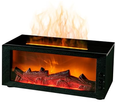 Diffusore & Umidificatore Effetto Fiamma per Camino 300ml – Nebulizzatore a Ultrasuoni con Telecomando, Luce LED a 7 Colori, Atmosfera Caminetto per Casa, Camera da Letto, Ufficio (Nero)