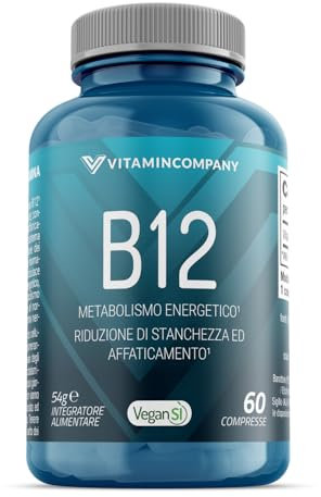 VitaminCompany - B12 - Vitamina B12 ad Alto Dosaggio, Metabolismo Energetico e Riduzione di Stanchezza ed Affaticamento, 90 Compresse