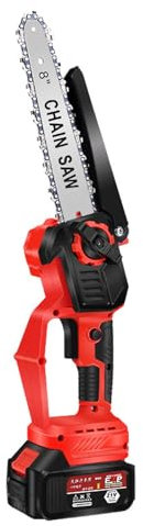 Blissbuilt Mini Motosierra de 8 Pulgadas,Motosierra Eléctrica Portátil con Engrasador Automático y Baterías,Sierra de Poda Portátil con Una Mano con Cerradura de Seguridad para Corte de Madera Poda