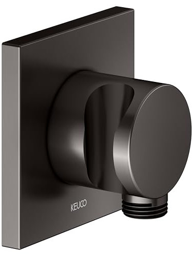KEUCO Schlauchanschluss mit Brausehalter, Rosette eckig, 59592350002, Farbe: Titanschwarz gebürstet