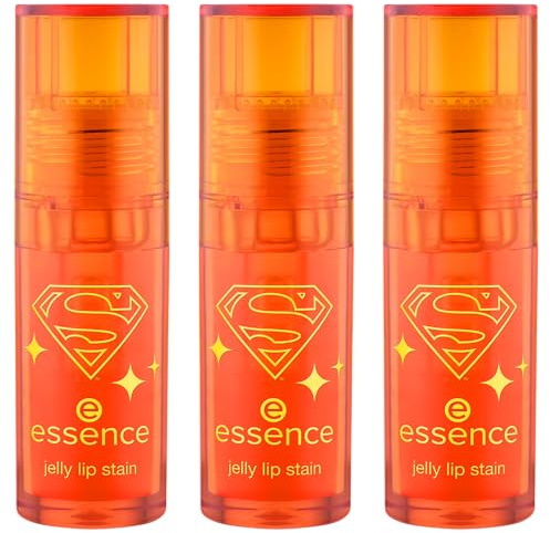 essence Superman jelly lip stain, Lipgloss, Nr. 02, langanhaltend, schnelltrocknend, sofortiges Ergebnis, gelig, vegan, ölfrei, ohne Parabene, ohne Mikroplastikpartikel, 3er Pack (3x4g)