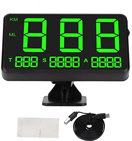 lvifloae Universelles schwarzes 4,5-Zoll-Auto-HUD-Display, 2 Alarme, USB-Stromversorgung, multifunktionaler GPS-HUD-Messgerät-Tachometer, universell für alle Fahrzeuge,