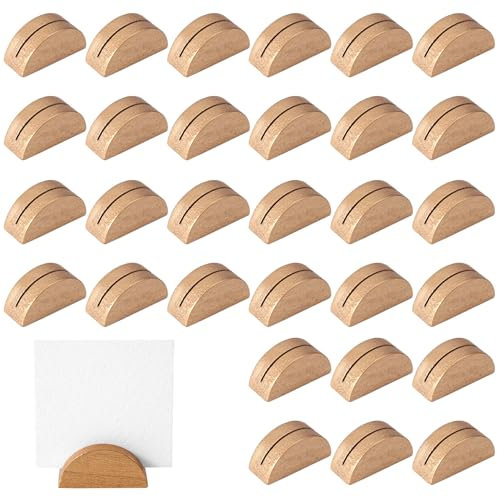 Tinoaly 30 Pcs Wooden Table Number Stands, Semicircular Place Card Holder for Name Tag Photo Menu Reusable Table Sign Holders for Wedding Banquet Restaurant Birthday Party (Gold)