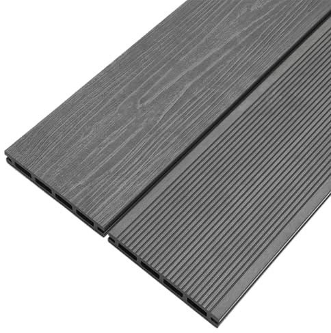 YOEVU - Pack de 2 Lamas de composite WPC, 2,2m x 14,5cm x 2,2cm, Gris | Resistente a la intemperie, antideslizante, fácil de instalar, Para terrazas y exteriores