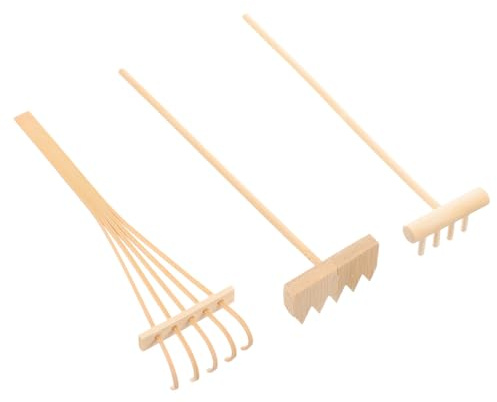SEWOART Set di 3 Mini Attrezzi in bambù Naturale per Zen da Tavolo, Oggetti Decorativi Feng Shui e Meditazione