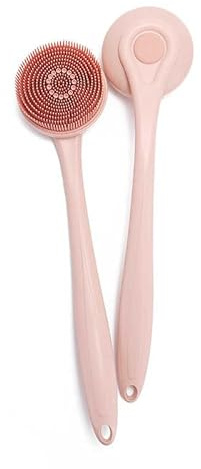 Silicone Body Scrubber, Back Scrubber with Long Handle – Soft Exfoliating Shower Scrubber for Body – Gentle Massage Brush for Sensitive Skin Men & Women – Beige
