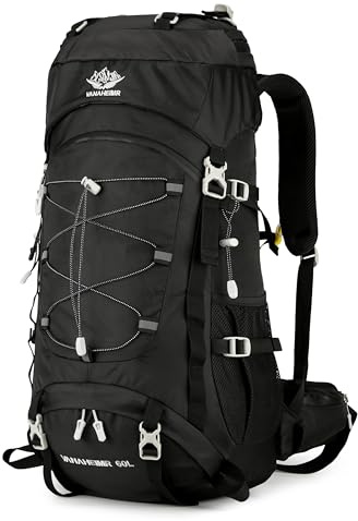 Maity Wanderrucksack 60L – wasserdichtes Nylon, MOLLE-System, ergonomisch & belüftet, separates Bodenfach, viele Taschen – Trekkingrucksack für Wandern, Bergsteigen & Reise (Schwarz[E02], 60L)