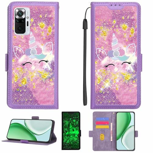 Kinetijy Coque Compatible pour Xiaomi Redmi Note 10 Pro Coque Étui Housse Case Support [avec Film Protecteur HD d'une dureté de 9H] [Blocage RFID][Paillettes dorées + Brillantes] LPT-DJS